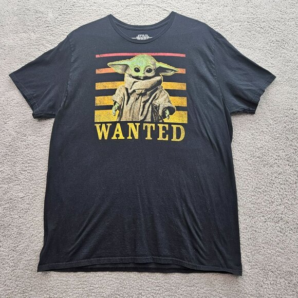 Star Wars Mandalorian Wanted Baby Yoda Tee 2X Black Soft Cotton Mad Engine Mens - Picture 1 of 5